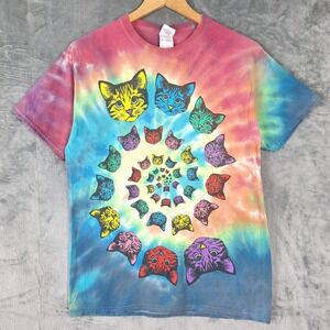 Vintage Grateful Dead Shirt Medium Y2K Tie‎ Dye Cat Psychedelic Rainbow Retro